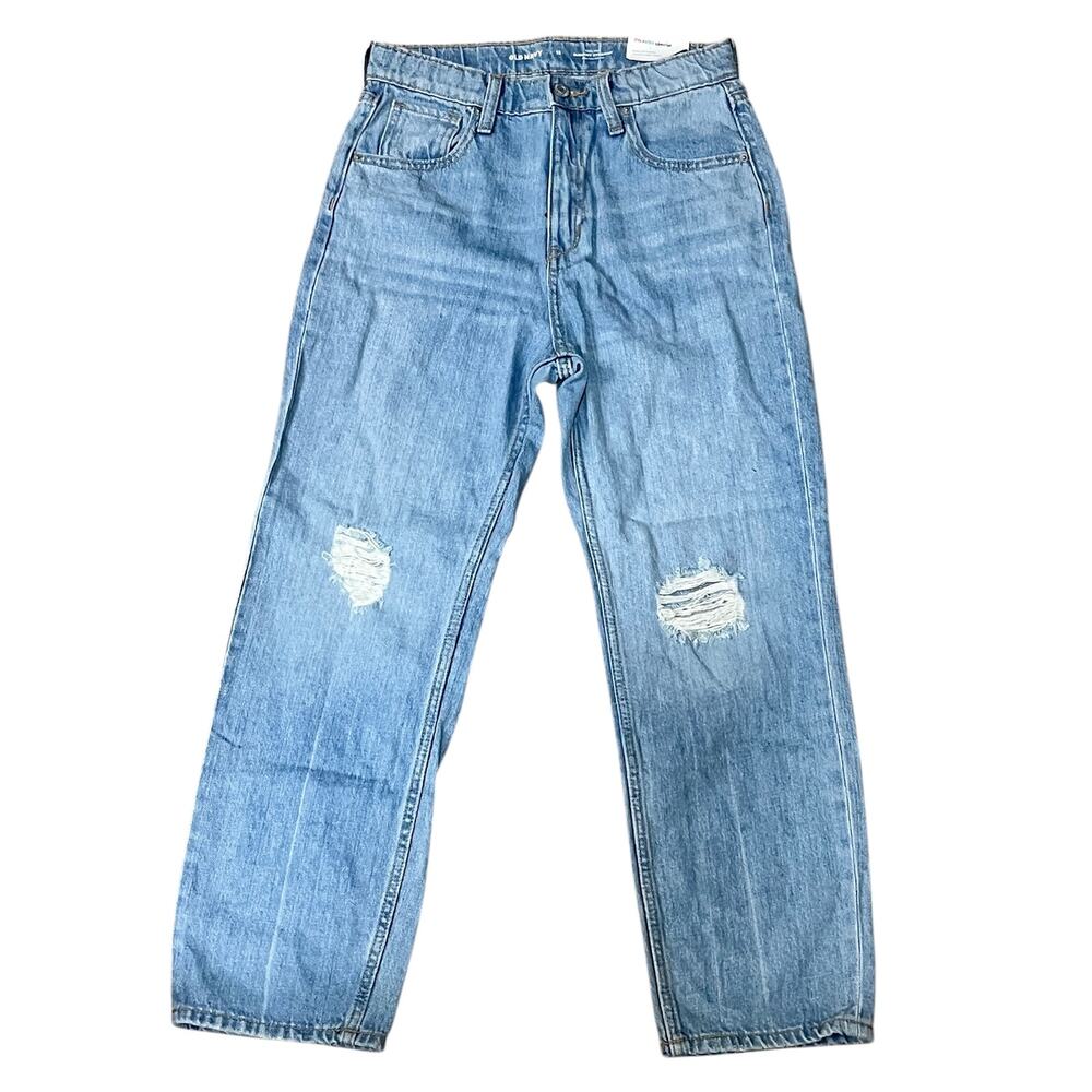 Old Navy Slouchy Straight Girls Size 12 Distressed Knees Jeans New With Tags